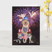 4 juli Verjaardag Kaart met grappige huisdieren (Gele Bloem)