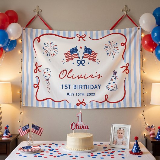 4 juli verjaardag met patriottisch thema spandoek
