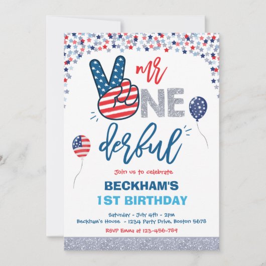 4 juli Verjaardag Mr. One-derful 1st Verjaardag Kaart (Voorkant)