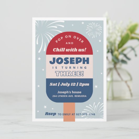 4 juli verjaardag Popsicle uitnodiging (Staand voorkant)