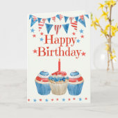 4 juli verjaardag rood wit blauwe cupcake kaart (Gele Bloem)