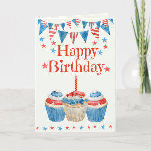 4 juli verjaardag rood wit blauwe cupcake kaart