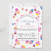 4 juli verjaardag roze cupcake met USA vlag Kaart (Voorkant)