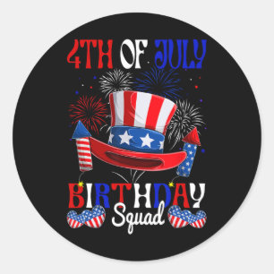 4 juli Verjaardag Squad Amerikaanse Vlag Vuurwerk Ronde Sticker