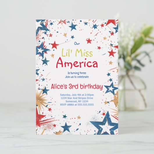 4 juli Verjaardag Uitnodiging 4 juli Feest (Staand voorkant)