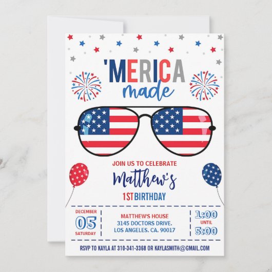 4 juli verjaardag uitnodiging, bewerkbaar 'Amerika Kaart (Voorkant)