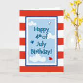 4 Juli Verjaardag, Vlinders Vlag Wenskaart Kaart (Gele Bloem)