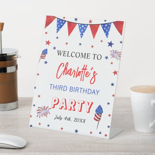 4 juli Verjaardag, welkom voetstuk teken Reclamebord Met Voetstuk (Insitu)