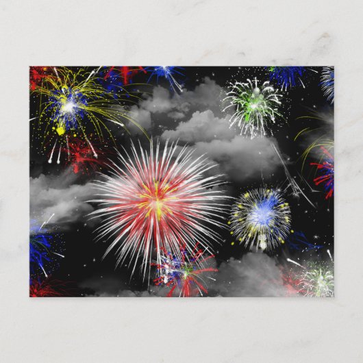 4 juli verjaardags vuurwerkfeest briefkaart (Voorkant)