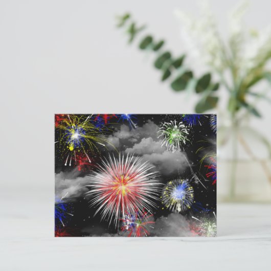 4 juli verjaardags vuurwerkfeest briefkaart (Staand voorkant)