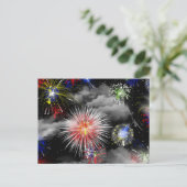 4 juli verjaardags vuurwerkfeestje briefkaart (Staand voorkant)