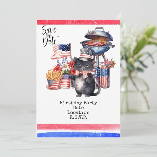 4 juli Verjaardagsfeest Uitnodiging Amerikaans the (Staand voorkant)