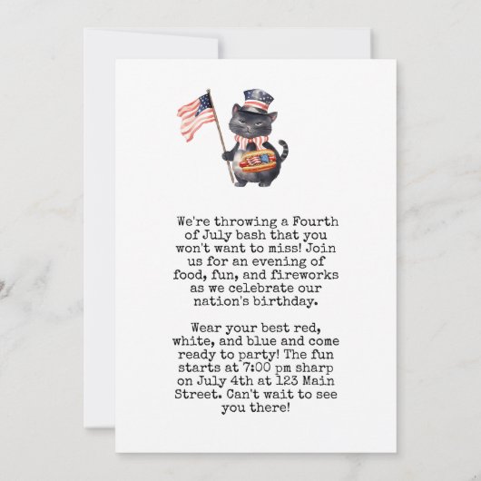 4 juli Verjaardagsfeest Uitnodiging Amerikaans the (Achterkant)