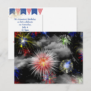 4 juli verjaardagsvuurwerkfeest briefkaart