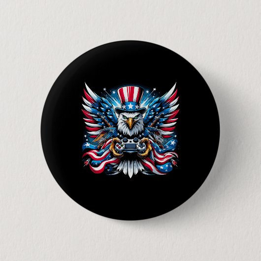 4 juli Video spel Bald Eagle Amerikaanse vlag Bo Ronde Button 5,7 Cm (Voorkant)