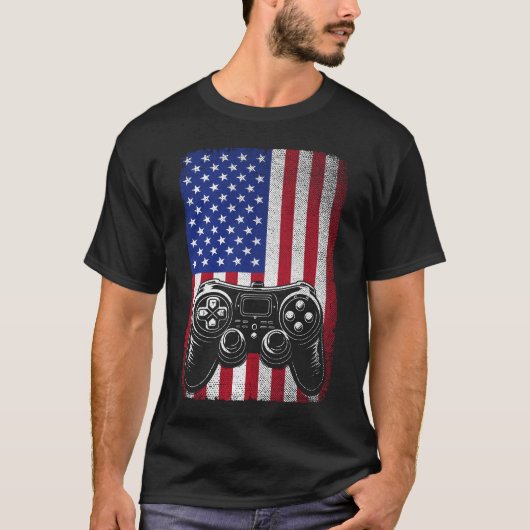 4 juli Videogame Gamer USA Amerikaanse vlag T-shirt (Voorkant)