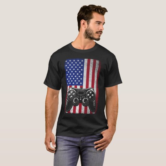 4 juli Videogame Gamer USA Amerikaanse vlag T-shirt (Voorkant volledig)