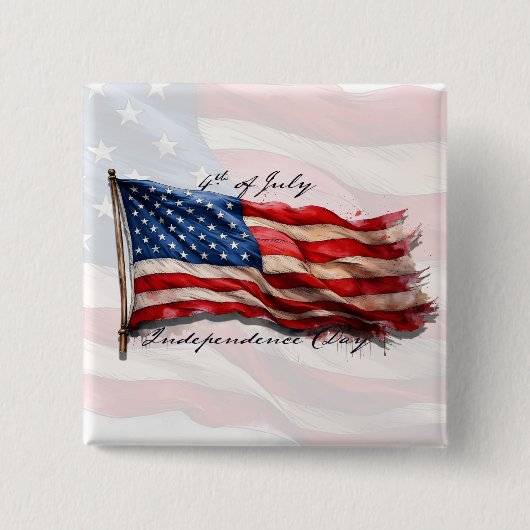 4 juli – Vier het met de Amerikaanse vlag Vierkante Button 5,1 Cm (Voorkant)
