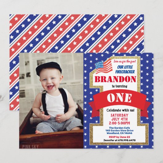 4 juli Vierde 1ste verjaardag Jongen Meisje Foto Kaart (Voorkant / Achterkant)