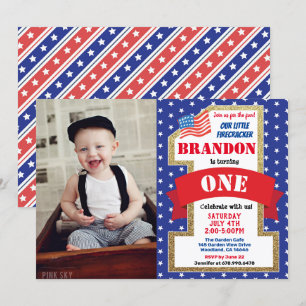 4 juli Vierde 1ste verjaardag Jongen Meisje Foto Kaart