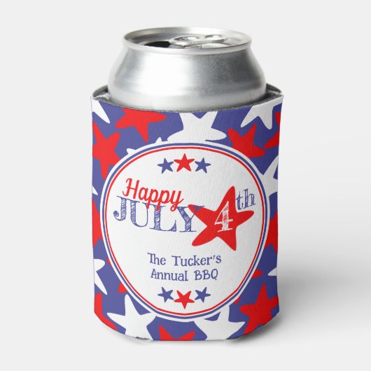 4 juli Vierde sterren Rood Wit Blauw Patriottisch Blikjeskoeler (Blikje Voorkant)