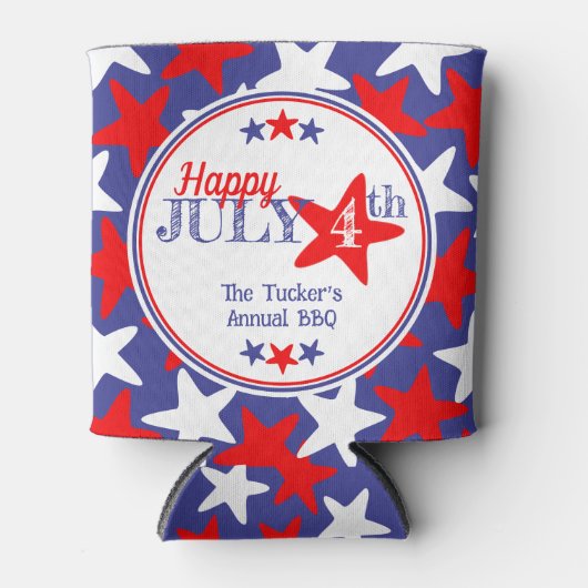 4 juli Vierde sterren Rood Wit Blauw Patriottisch Blikjeskoeler (Voorkant)