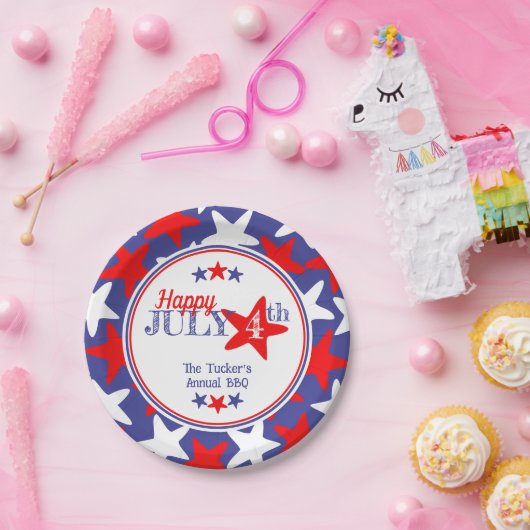 4 juli Vierde sterren Rood Wit Blauw Patriottisch Papieren Bordje (Feest)