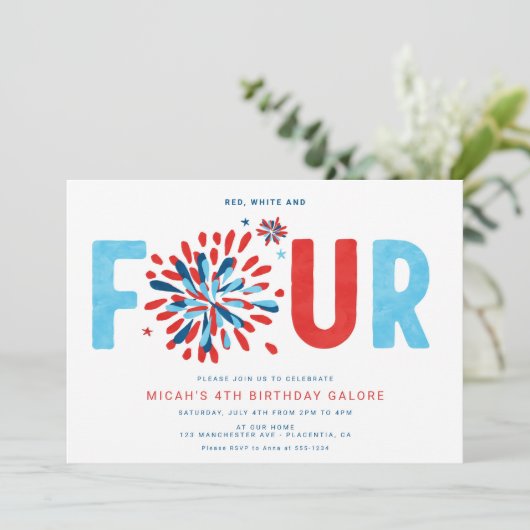 4 juli Vierde verjaardagsfeestje Kaart (Staand voorkant)