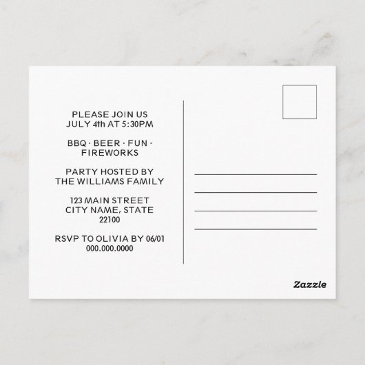 4 juli Viering BBQ Feestuitnodiging Briefkaart (Achterkant)