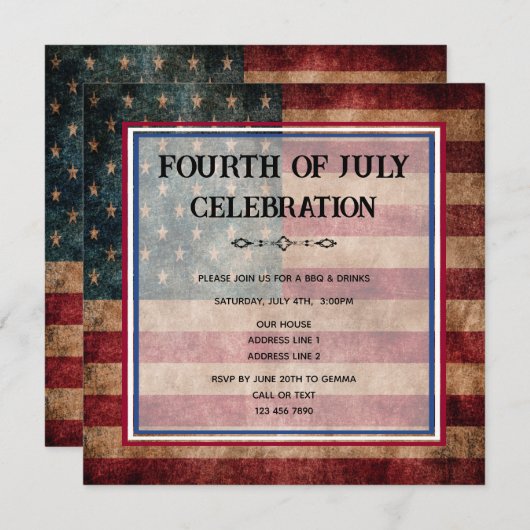 4 juli viering feestje kaart (Voorkant / Achterkant)