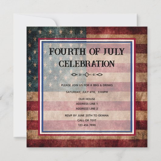 4 juli viering feestje kaart (Voorkant)