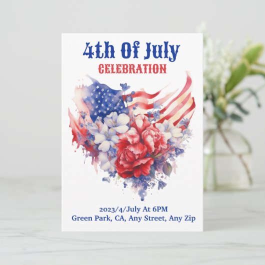 4 juli Viering waterverf Blauw rood Feestdagenkaart (Staand voorkant)