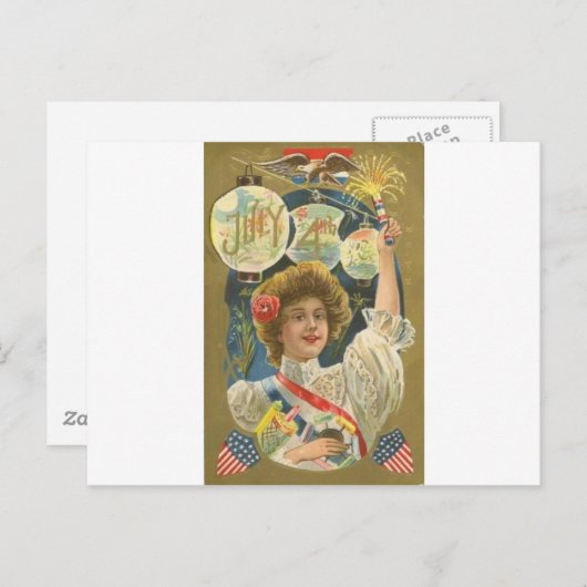 4 juli Vintage Briefkaart (Voorkant / Achterkant)