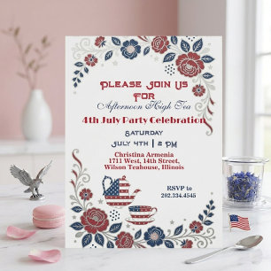 4 juli Vintage Patriottische Middag Hoog Thee Fees Kaart