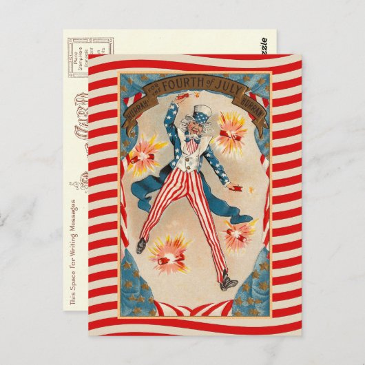 4 juli: Vintage Uncle Sam Briefkaart (Voorkant / Achterkant)