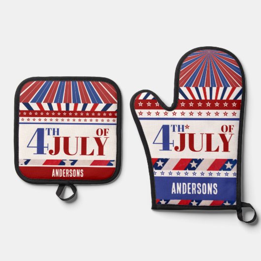 4 juli Vlag van Amerika Artsy Custom Ovenwant & Pannenlap Set (Voorkant)