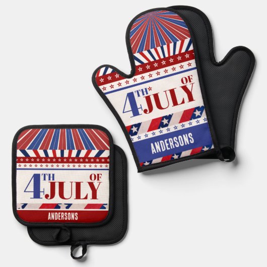 4 juli Vlag van Amerika Artsy Custom Ovenwant & Pannenlap Set (Voorkant / Achterkant)