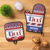 4 juli Vlag van Amerika Artsy Custom Ovenwant & Pannenlap Set (Top down)