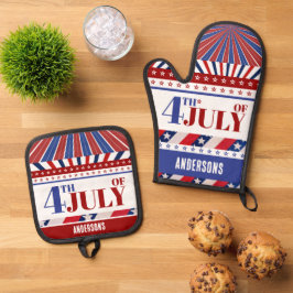 4 juli Vlag van Amerika Artsy Custom Ovenwant & Pannenlap Set