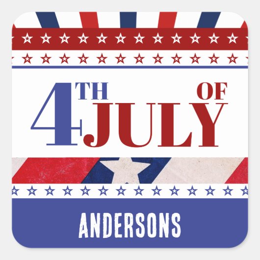 4 juli Vlag van Amerika Artsy Custom Vierkante Sticker (Voorkant)