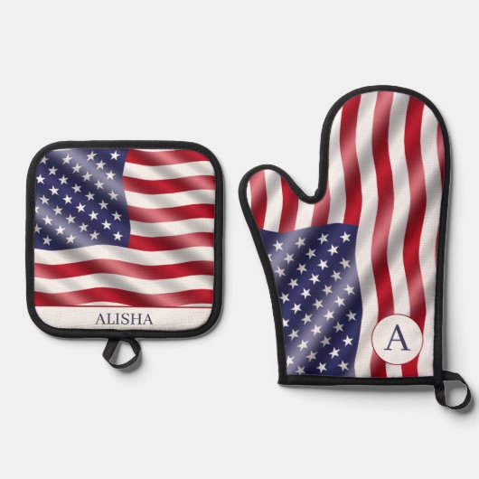 4 juli Vlag van Amerika Custom Ovenwant & Pannenlap Set (Voorkant)
