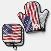 4 juli Vlag van Amerika Custom Ovenwant & Pannenlap Set (Voorkant / Achterkant)