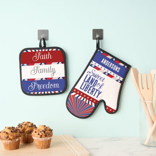 4 juli Vlag van Amerika Land van Vrijheid Ovenwant & Pannenlap Set (Insitu(Ophanging))