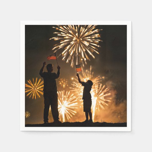 4 juli Vlaggen en vuurwerk Servet (Voorkant)