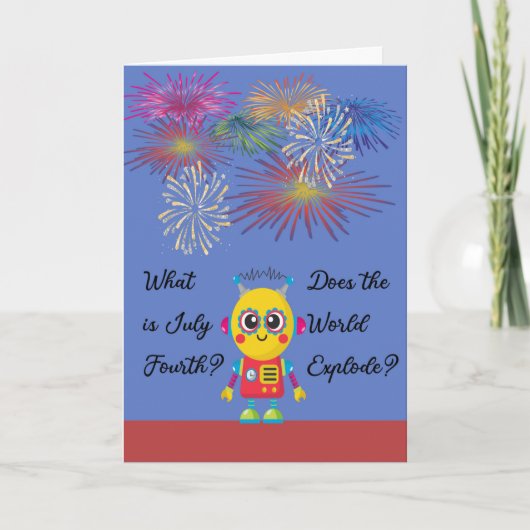 4 juli voor kinderen met robot en vuurwerk kaart (Voorkant)