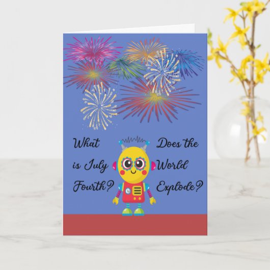 4 juli voor kinderen met robot en vuurwerk kaart (Gele Bloem)