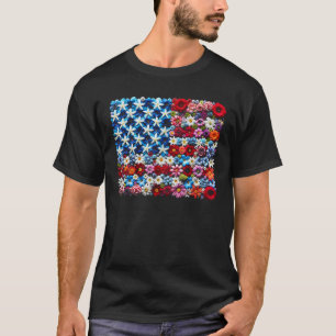 4 juli voor Vrouwen Flora Flower USA Flag Ameri T-shirt