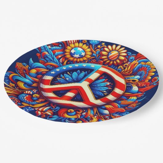 4 juli-Vrede teken-Onafhankelijkheid Dag-Groovy- Papieren Bordje (Gekanteld)