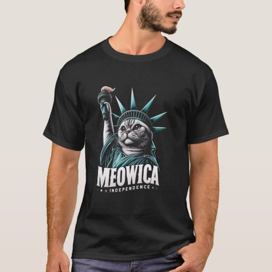 4 juli Vrijheidsbeeld Cat Meowica Onafhankelijk T-shirt (Voorkant)