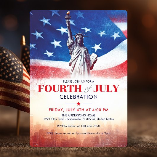 4 juli Vrijheidsbeeld en Amerikaanse vlag kunst Kaart